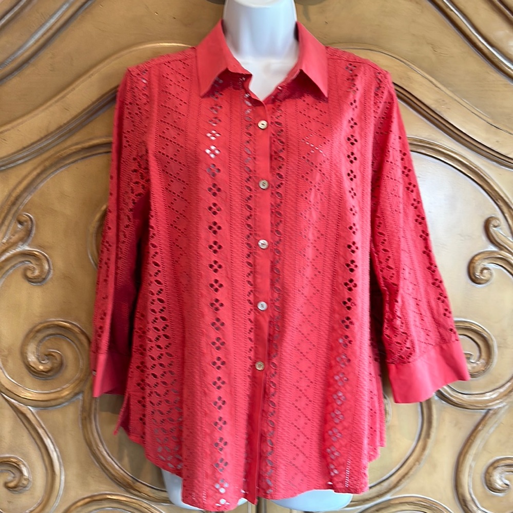 Coral Eyelet Button Down - image 1